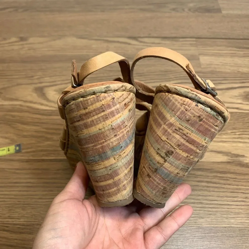 Born Multicolor‎ Cork Wedge Heel Leather Sandals - Size 11 EU 43